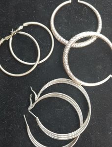 3 Pairs Silvertone Hoop Earrings